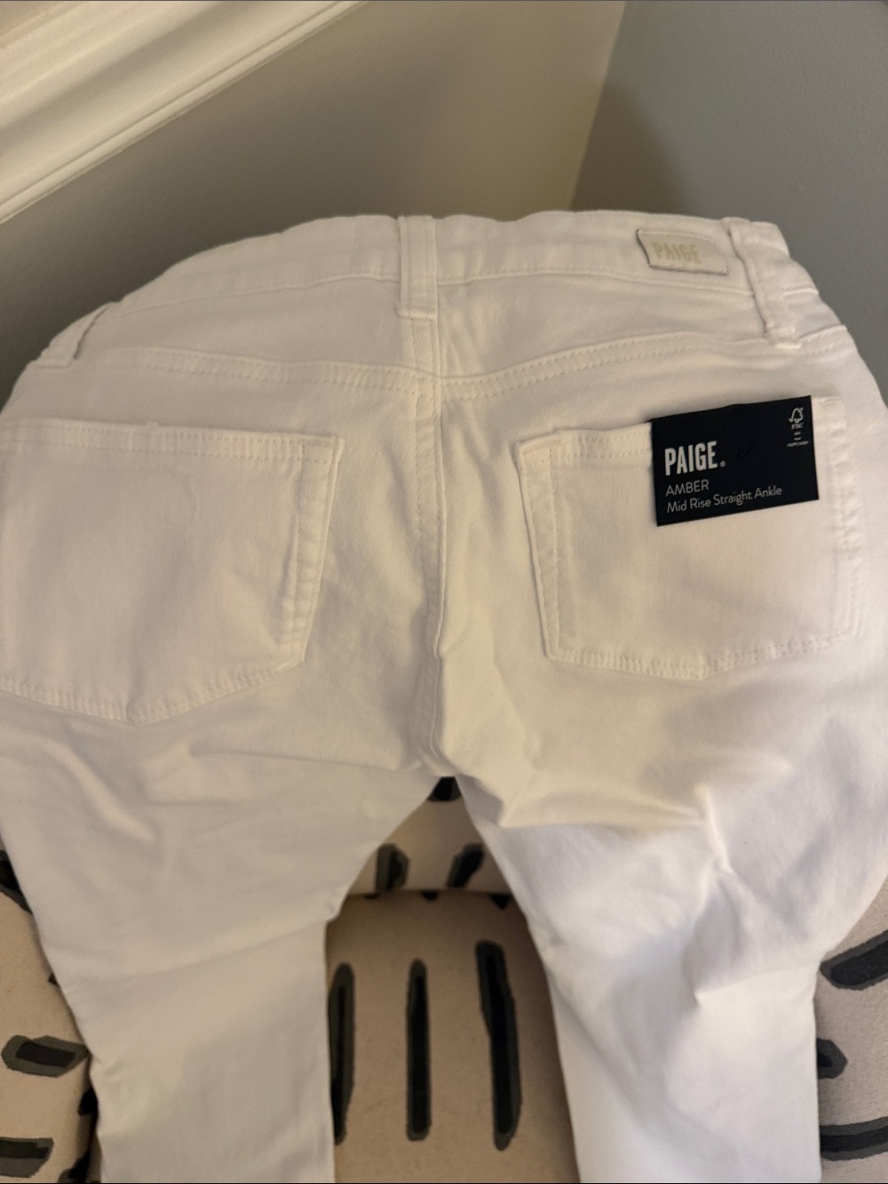 PAIGE Amber Mid-Rise Straight Ankle Jeans — White Denim